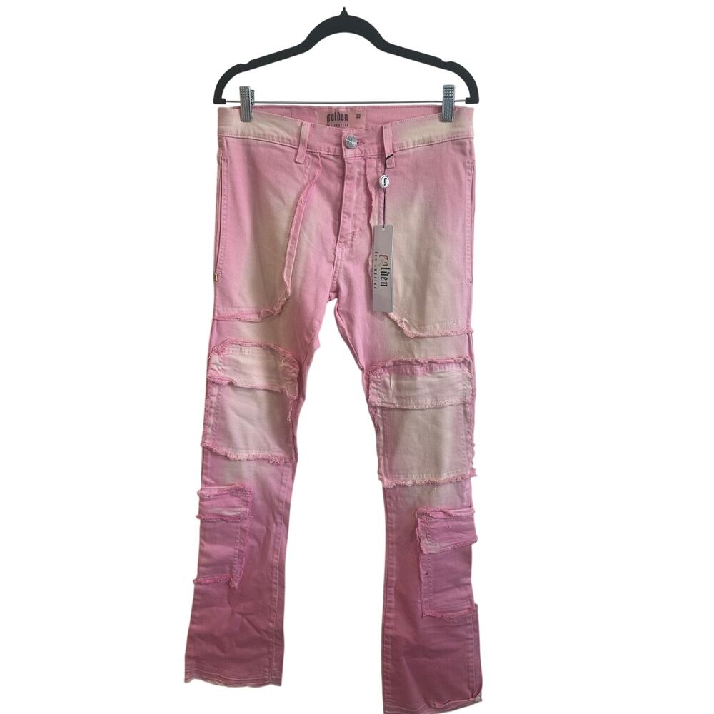 Golden Los Angeles NWT Pink Wash Stacked Jeans Sz 30 Men’s Denim 35” Inseam